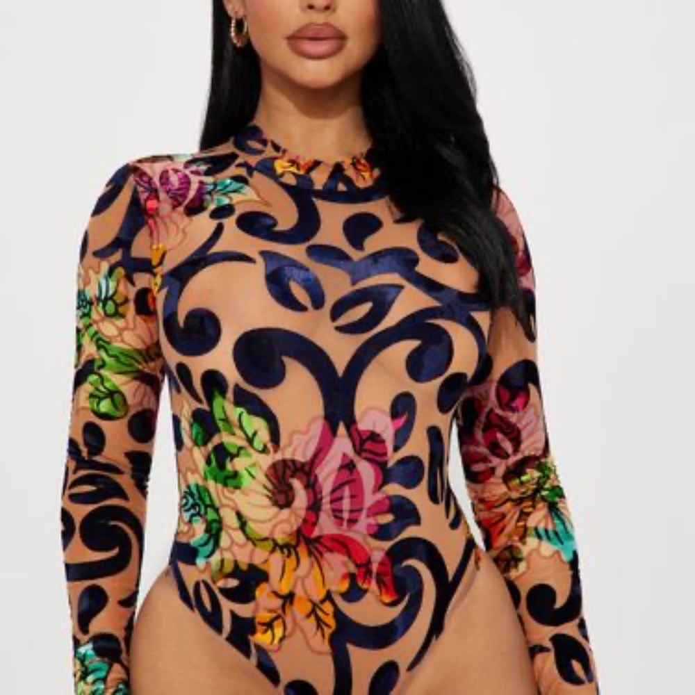Georgia Floral Bodysuit - Blue/combo - L